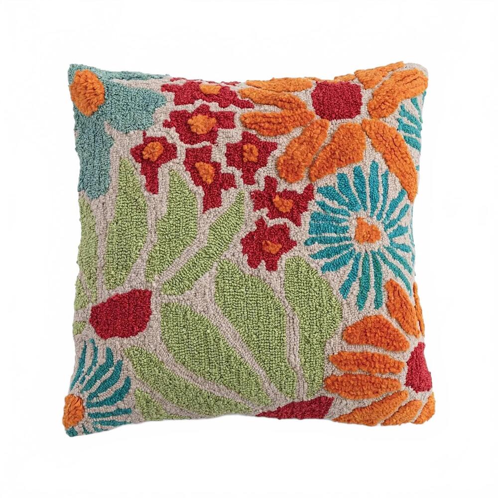 NEW CREATIVE CO-OP vibrant square tufted floral throw pillow in multi